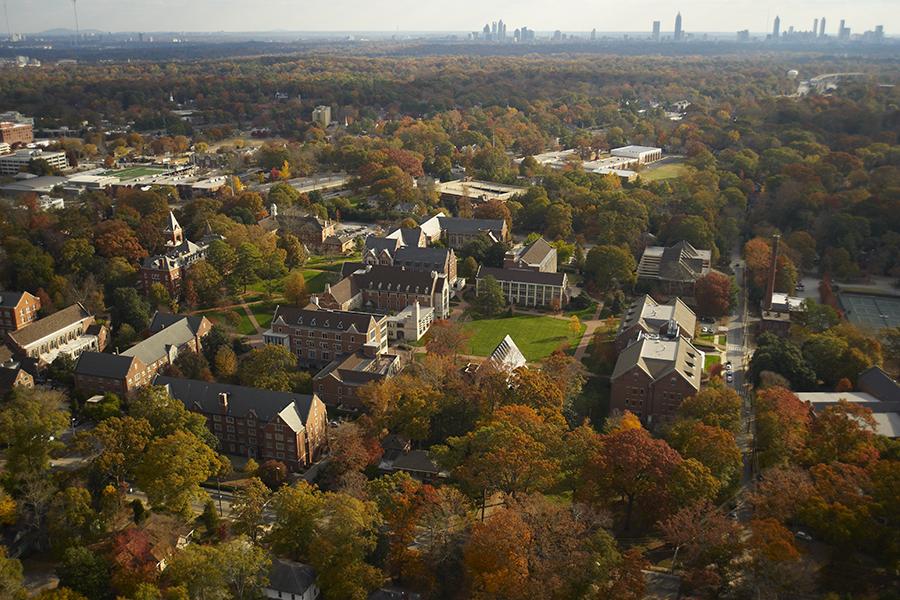 Aerial view of Agnes Scott's campus in fall